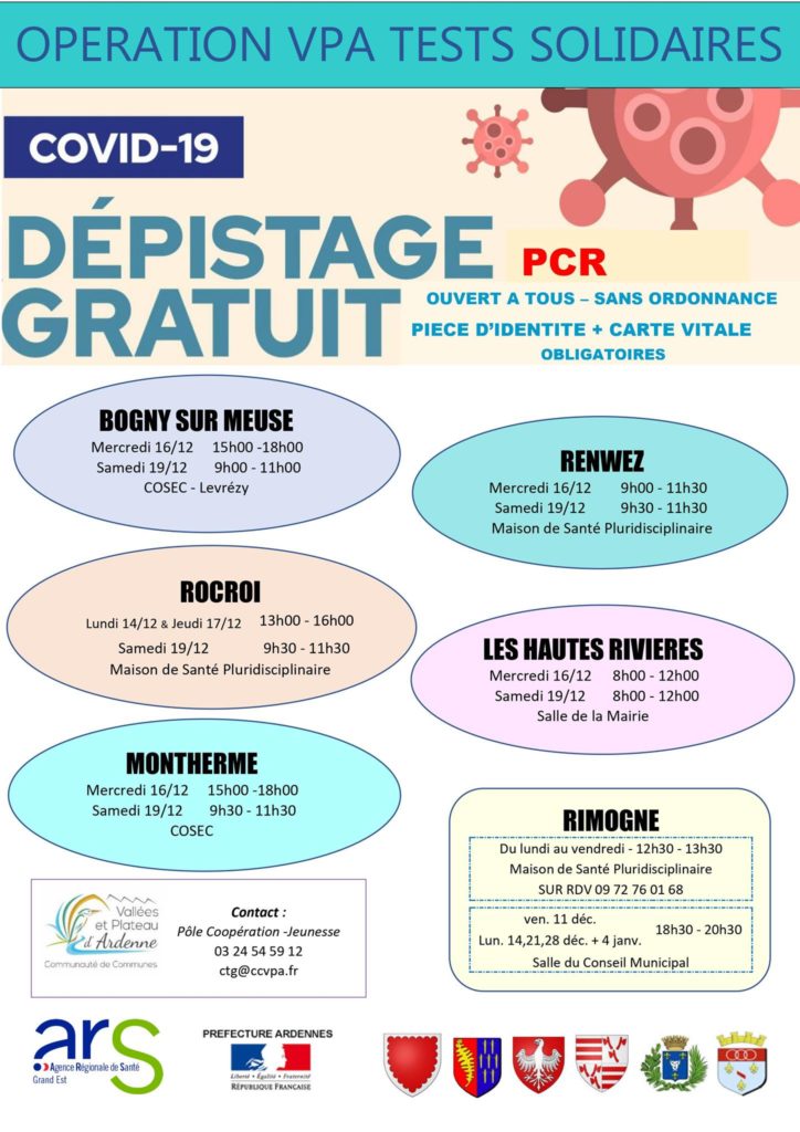 Covid-19 - Dépistage gratuit dans le cadre de l'opération VPA Tests solidaires